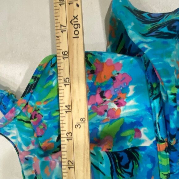 Inches Away Womens Size 12 Blue Tropical Tiered Swimsuit Dress Built-In Padded C - Picture 9 of 12